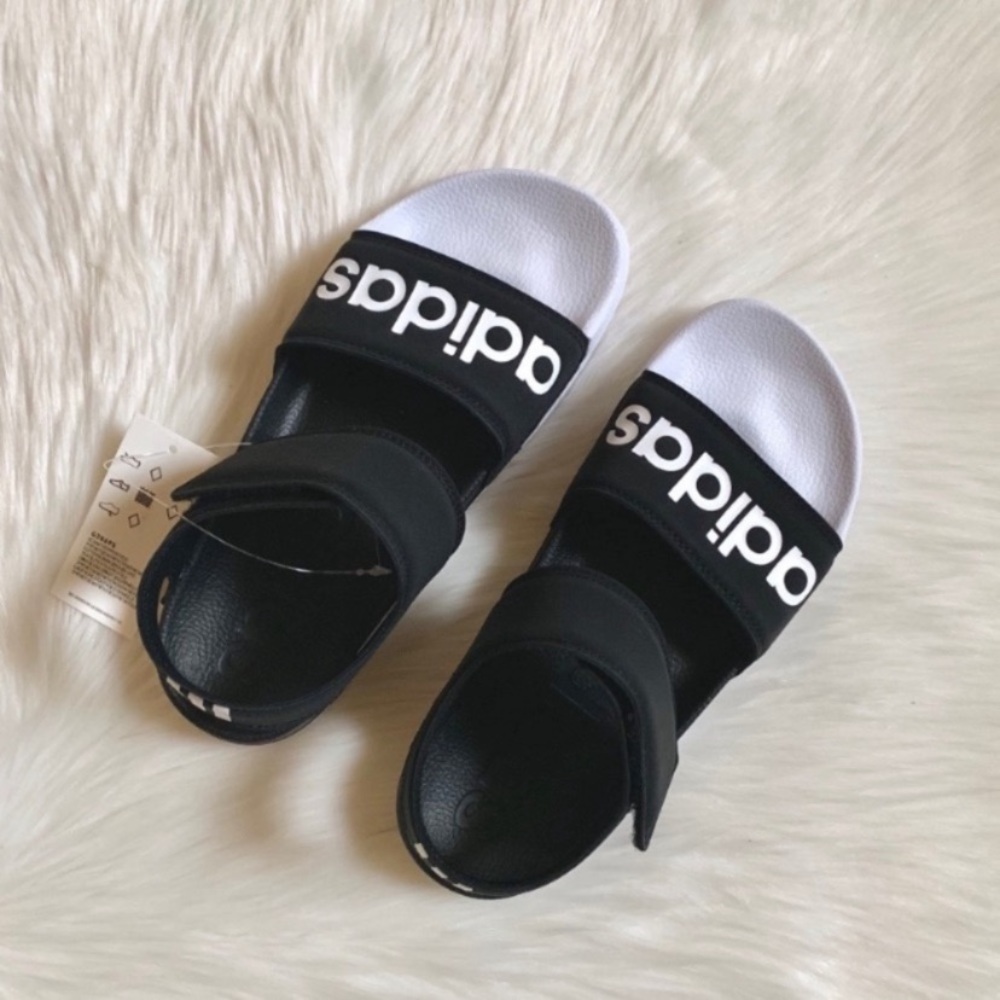 Adidas Black And White Adilette Sandals - Picture 2 of 8